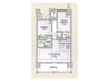 ロイヤルパークス新田(2LDK/13階)の間取り写真