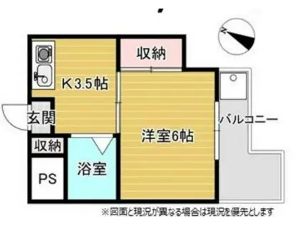 サンパレス堀之内(1K/2階)の間取り写真
