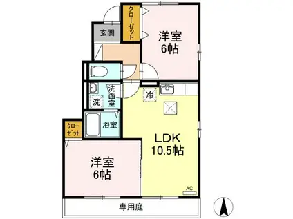 カンファートA棟(2LDK/2階)の間取り写真