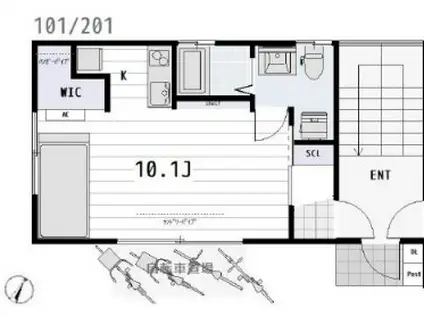 ル・シェル・ブルー(1K/2階)の間取り写真