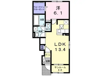 カリーノ T・K(1LDK/1階)の間取り写真