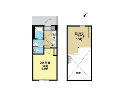 ソラーレ横浜反町(1K/2階)の間取り写真