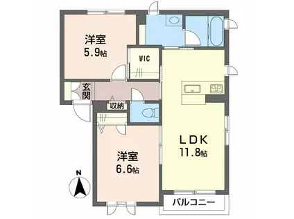 プロヌーブ南田宮B(2LDK/2階)の間取り写真