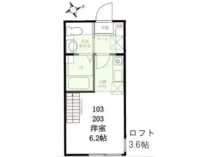 ハーミットクラブハウス石川町カナテラス2(ワンルーム/1階)の間取り写真