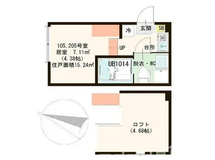 高砂レジデンス(ワンルーム/1階)の間取り写真