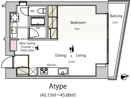 ワインアパートメント(ワンルーム/9階)の間取り写真