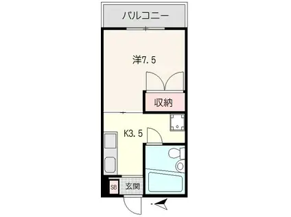 岸コーポ(1K/3階)の間取り写真