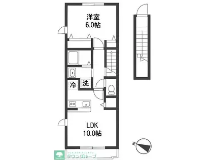 TRES花小金井II(1LDK/2階)の間取り写真