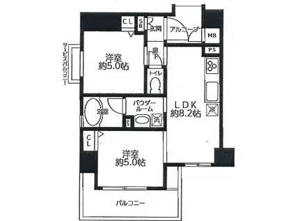 エステムプラザ心斎橋エグゼ(2LDK/6階)の間取り写真