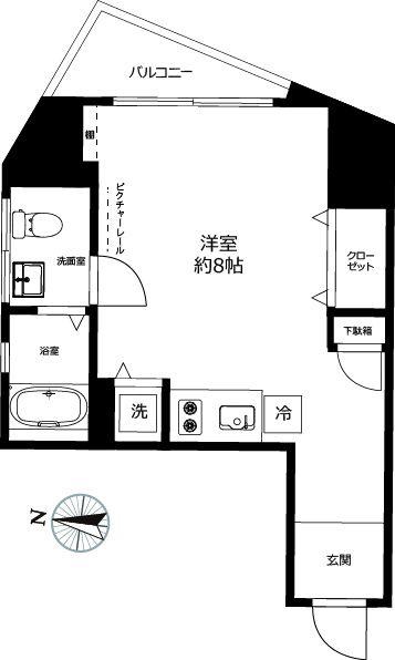 ベルファース東麻布(ワンルーム/5階)の間取り写真