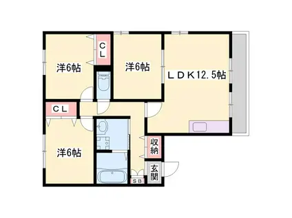 アピアス姫路(3LDK/1階)の間取り写真