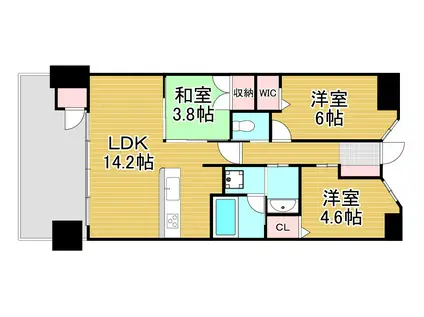 ライブスクエア小倉駅オーシャンテラス(3LDK/2階)の間取り写真
