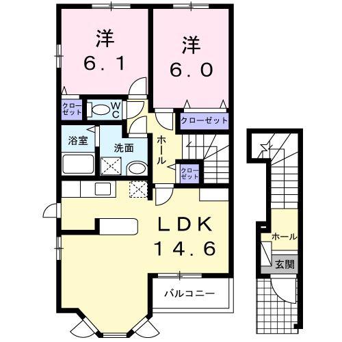 グレイスフルレジデンスB(2LDK/2階)の間取り写真