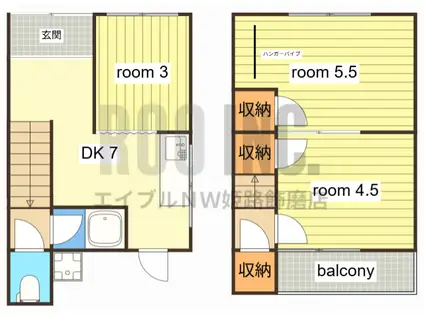 中野田2戸1(3DK/1階)の間取り写真