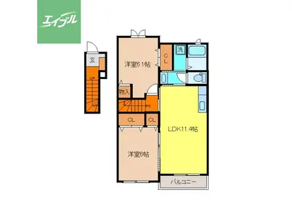 グランデ・ソレイユA(2LDK/2階)の間取り写真