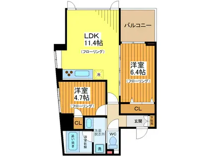 ユーストリア駒沢(2LDK/6階)の間取り写真