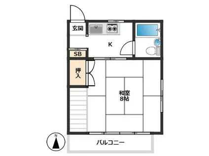 イースト ハイツ(1K/2階)の間取り写真