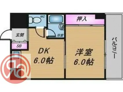 シャトー波除(1DK/9階)の間取り写真