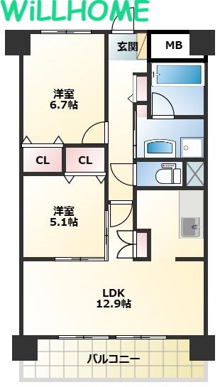 リヴィエール(2LDK/3階)の間取り写真