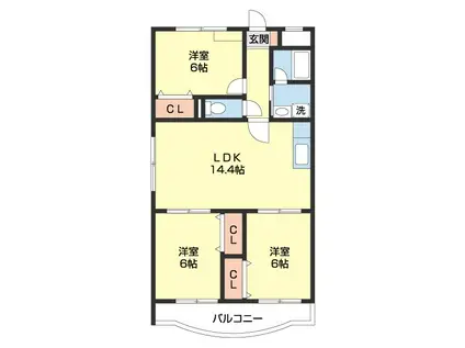 グリーンヒルとまと鳴神II(3LDK/3階)の間取り写真