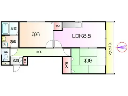 メゾンドベルベ(2LDK/2階)の間取り写真