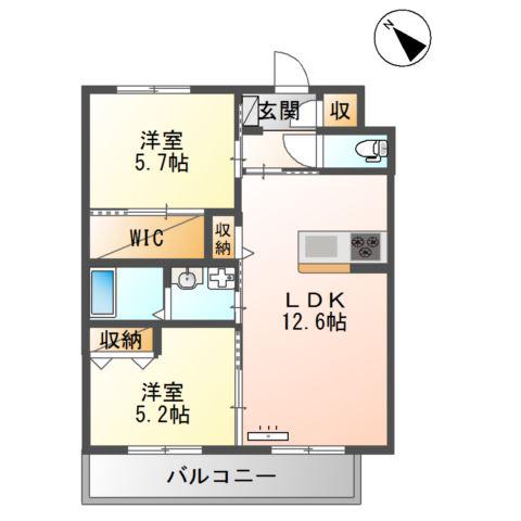 SUN PEARL HILLS(2LDK/2階)の間取り写真
