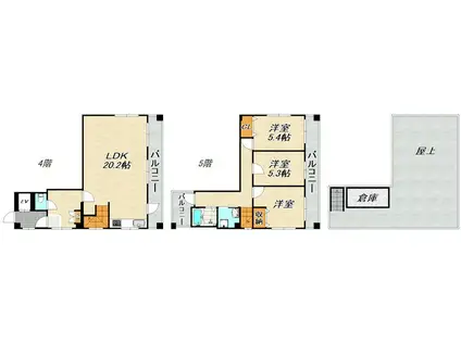 ゴールドウッズ新長田(3LDK/4階)の間取り写真