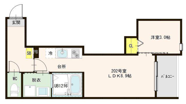 MODERN CHARME SOLAR(1DK/2階)の間取り写真