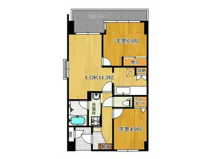 サンヒルズ高野(2LDK/4階)の間取り写真