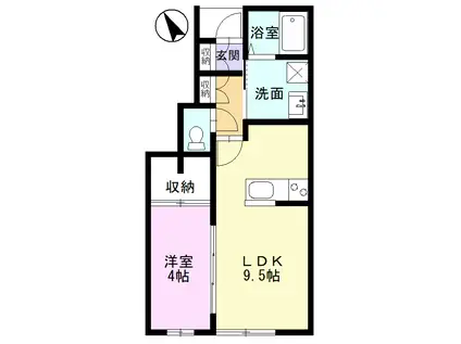 カノッサ茄子川(1LDK/1階)の間取り写真