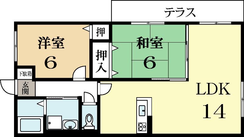 メニーカインズK(2LDK/1階)の間取り写真