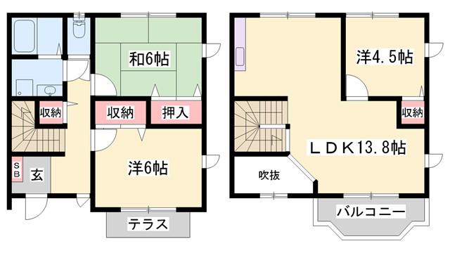 シャトーI(3LDK/1階)の間取り写真