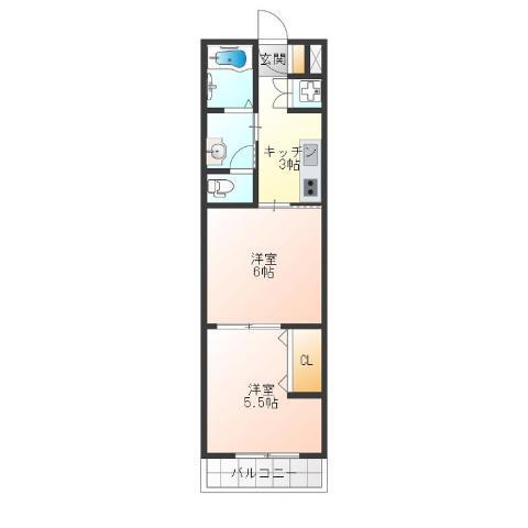 WINDBELL天下茶屋(2K/1階)の間取り写真