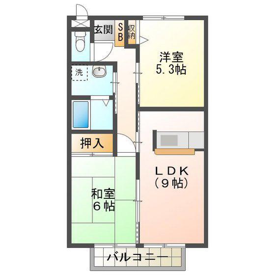 カーサ花水木(2LDK/2階)の間取り写真