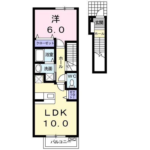 グランデ・マーカスA(1LDK/2階)の間取り写真