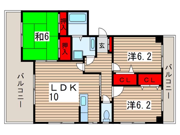 パークハイツ黒砂(3LDK/1階)の間取り写真