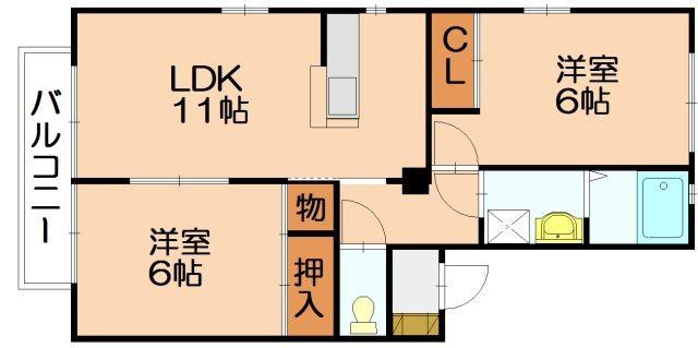 メゾンK・T(2LDK/1階)の間取り写真