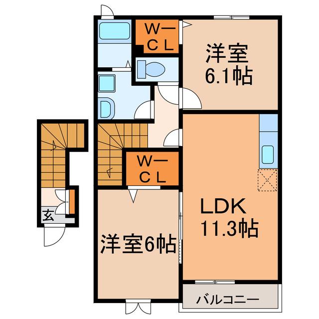 アリーヴィオII(2LDK/2階)の間取り写真