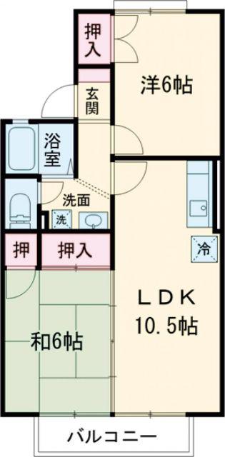 グランディール A棟(2LDK/2階)の間取り写真