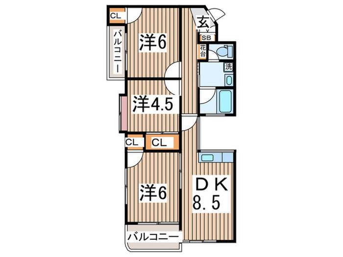 エクレール金沢文庫(3DK/2階)の間取り写真