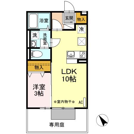 ルモン櫛原(1LDK/1階)の間取り写真