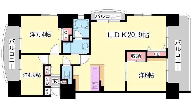 リベール姫路駅南I(3LDK/7階)の間取り写真