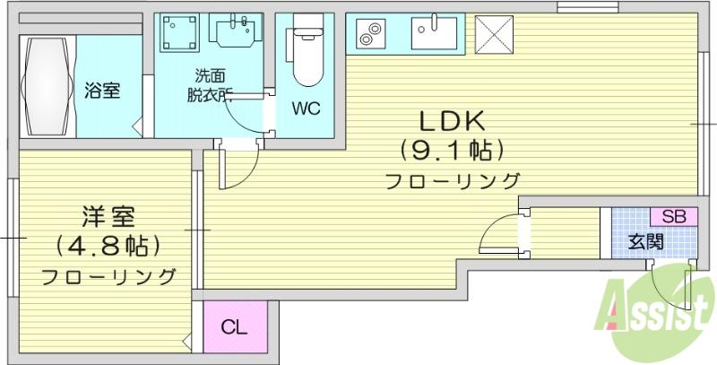 プライムヒルズ(1LDK/1階)の間取り写真