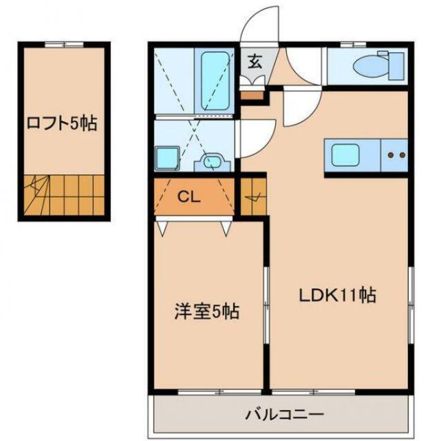 ハレクラニ唐津(1LDK/2階)の間取り写真