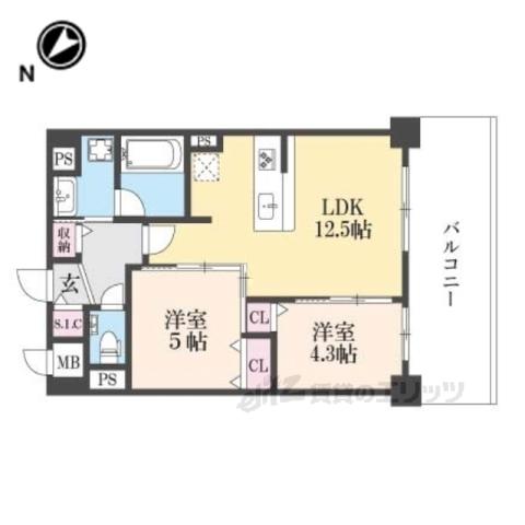 クオリア京都東山(2LDK/3階)の間取り写真