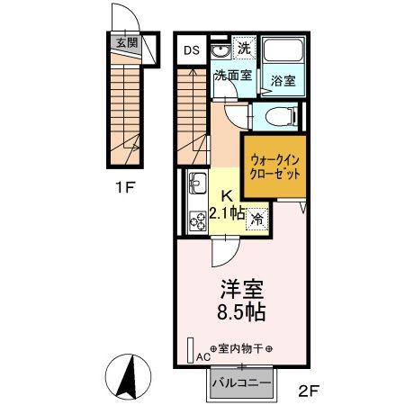 D-CLIMB(1K/2階)の間取り写真