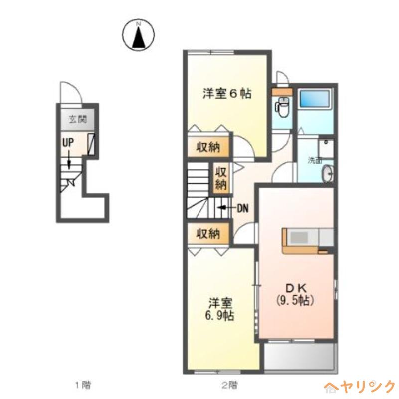 クラルテ アサヒ(2DK/2階)の間取り写真
