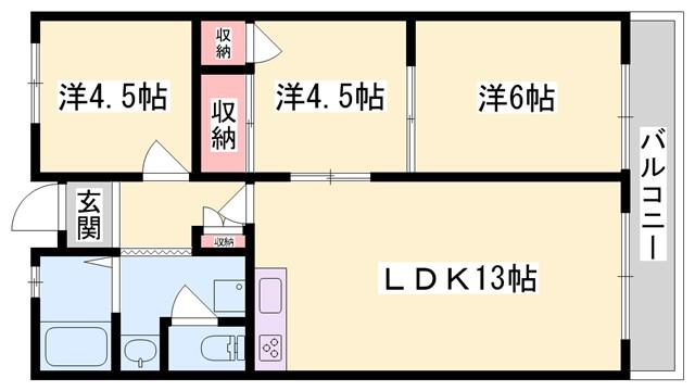 グランレナジア姫路(3LDK/2階)の間取り写真