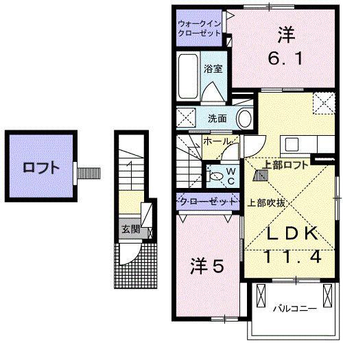 ロッソ・カロータC(2LDK/2階)の間取り写真