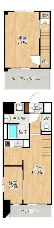 THE APARTMENT開(2LDK/9階)の間取り写真